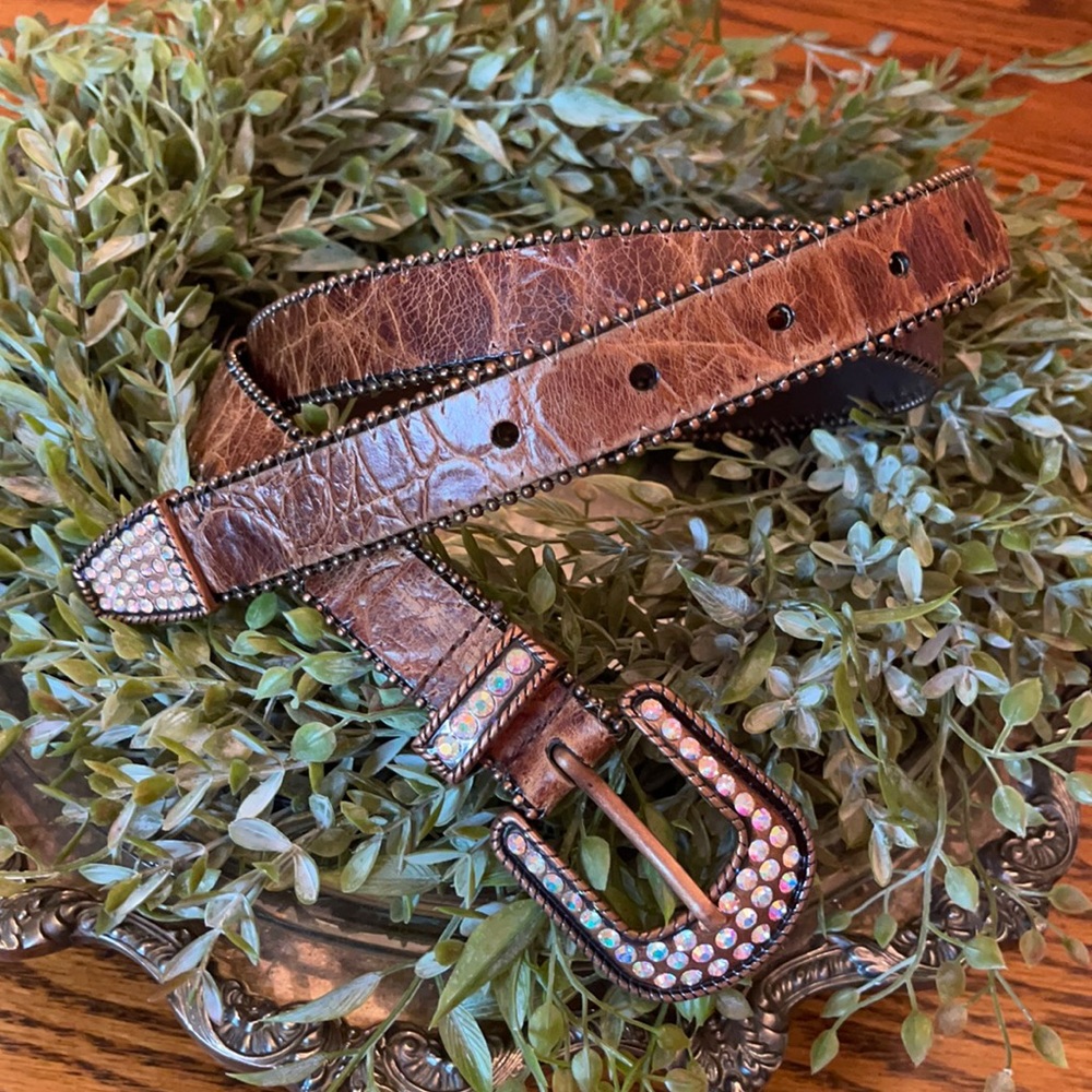 Roper-Lady Cognac Leather Rhinestone women’s belt XL